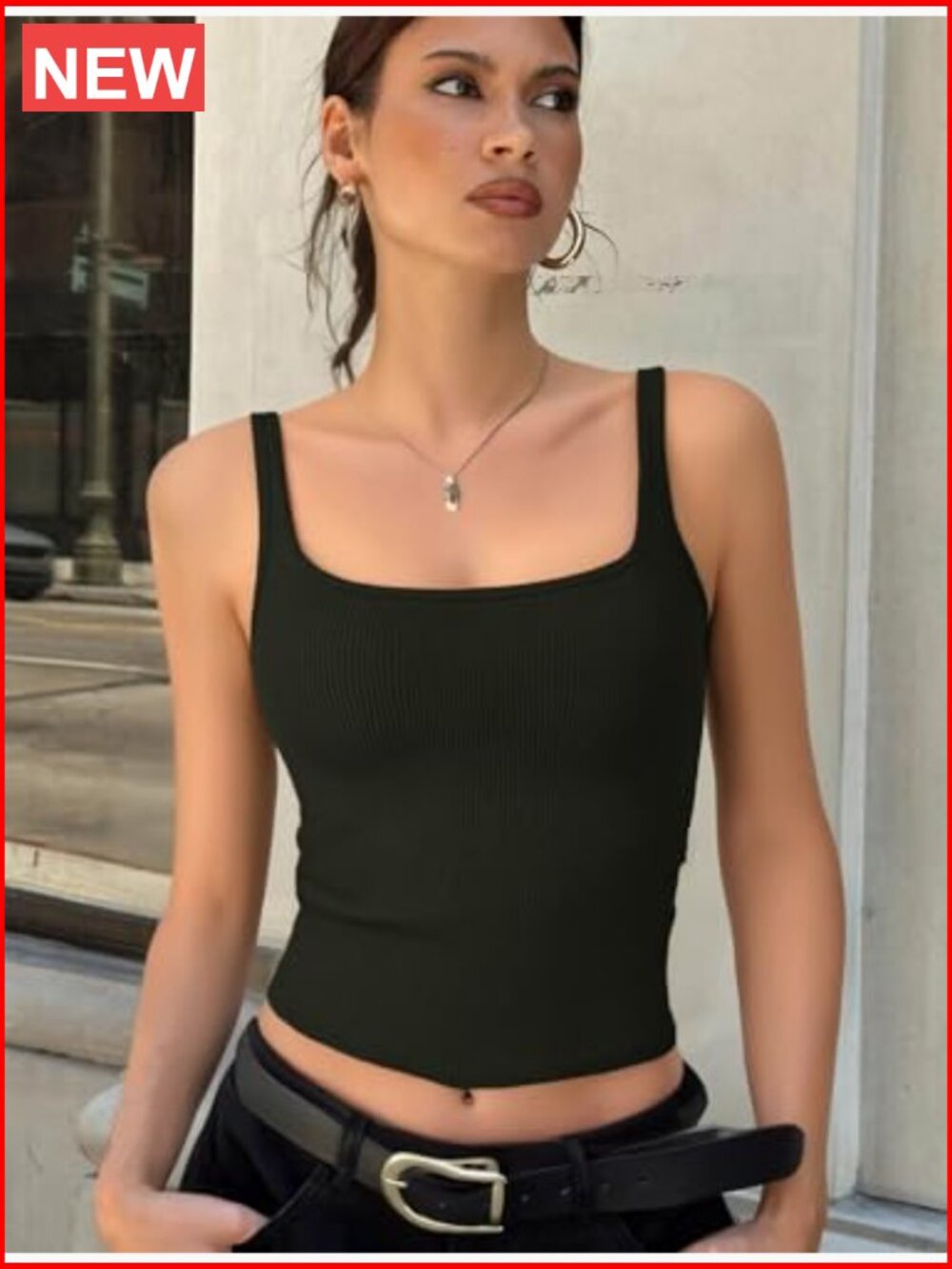 Ribbed Square Neck Tank Top Fitted Slimming Sleeveless Basic Going Out Casual - Picture 5 of 7